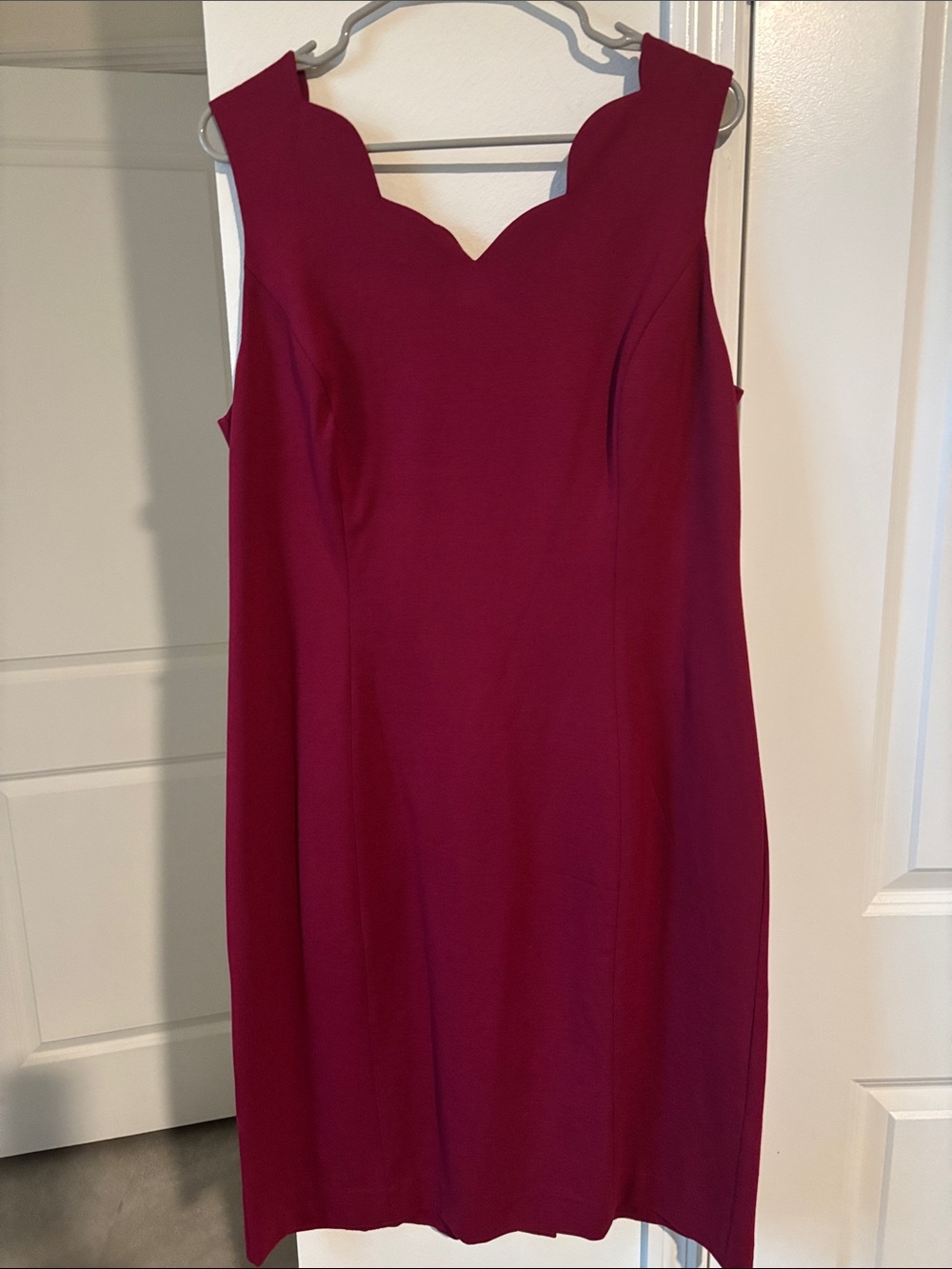 Talbots Scalloped Neck Midi Dress in Deep Magenta